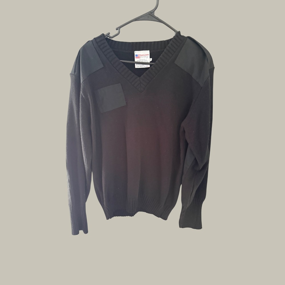 Commando by Jack Young Assoc Mens Black V-Neck Sweater Tactical Patch Large USA